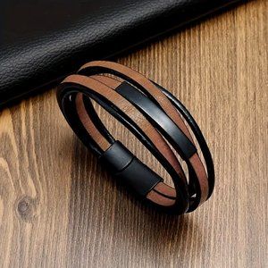 NWOT Super Cool Men's Multilayer Brown And Black • Leather Bracelet